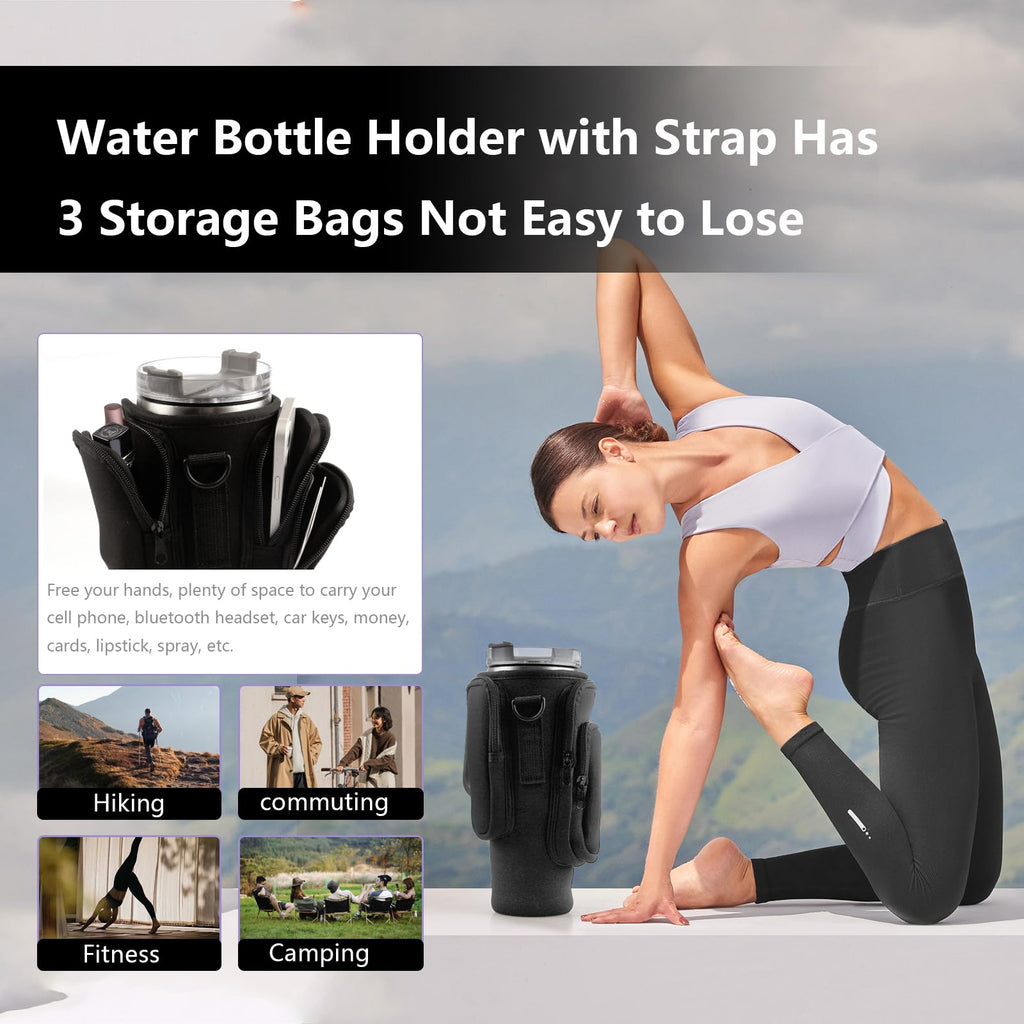 Crossbody Tumbler Carrier with Insulated Neoprene Sleeve and Storage Pockets for 30oz and 40oz Tumblers