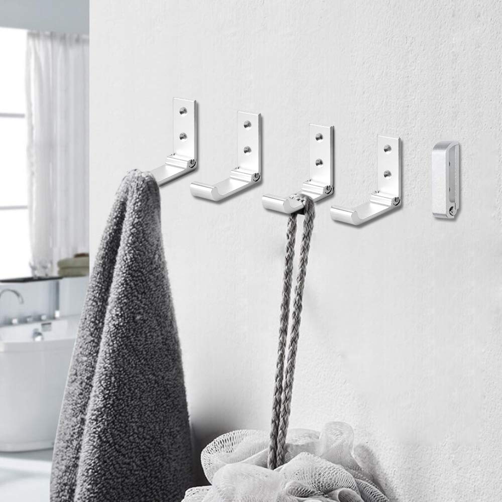 5 Pcs Folding Wall Hooks Set with Aluminum Alloy Wall Mount Design for Coats Towels Clothes and Headphones