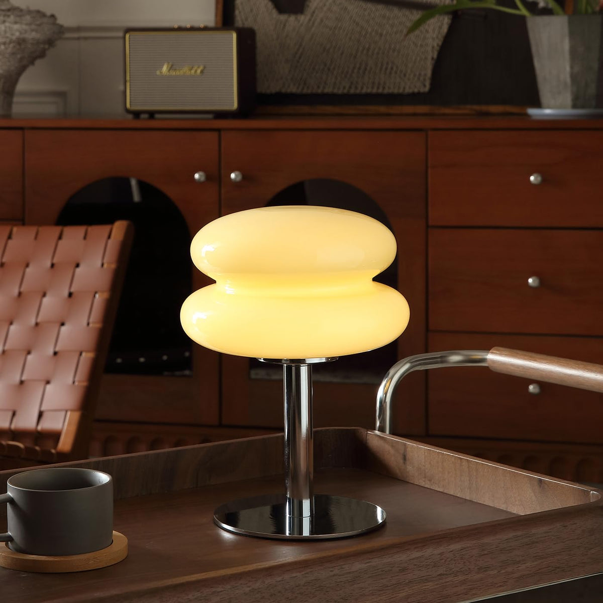 Mushroom Table Lamp with Glass Shade and Stepless Dimmable Light for Bedroom Nightstand and Living Room Decor