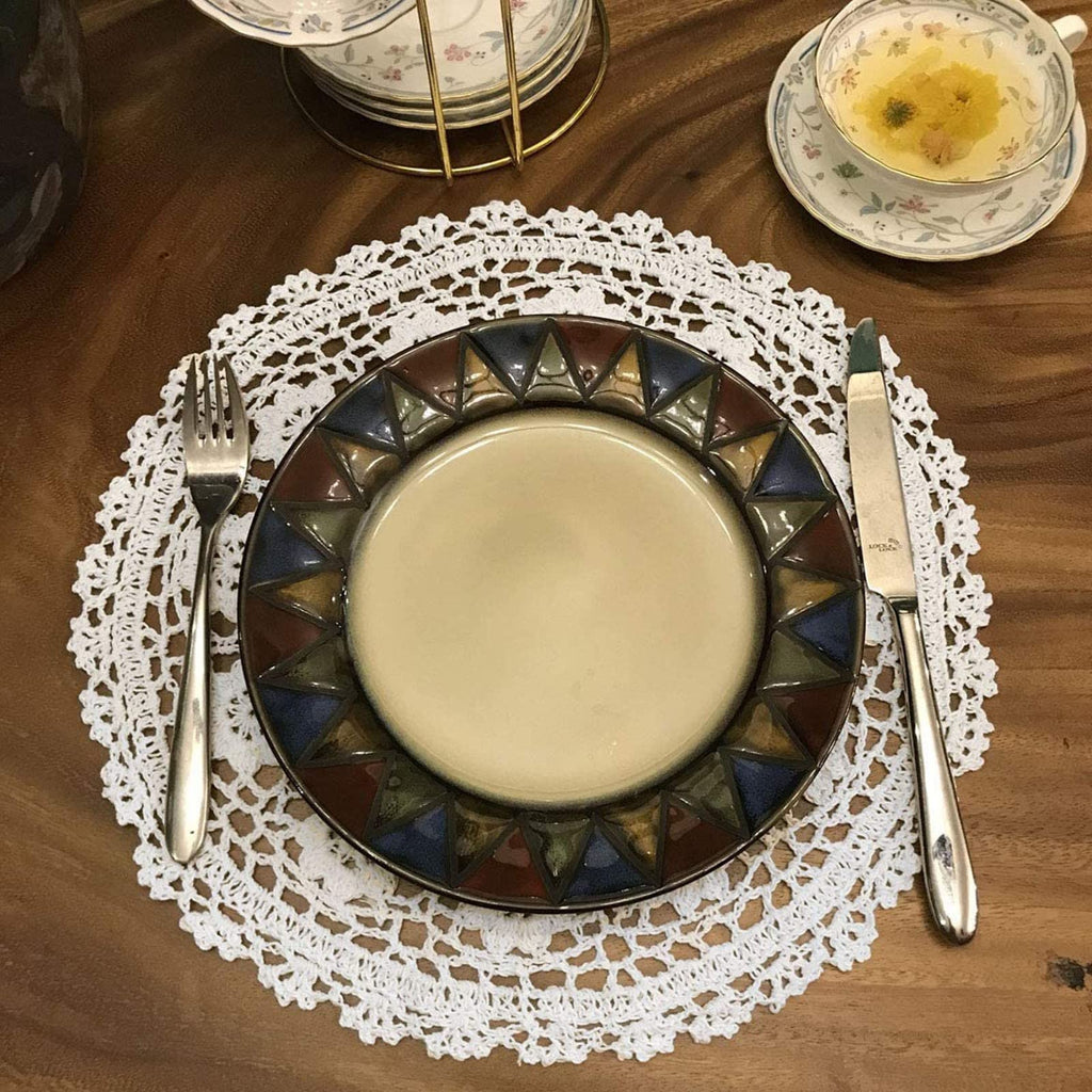 Round Crochet Lace Doily with Handmade Cotton Design for Table Settings, Mantel Décor and Wedding Displays