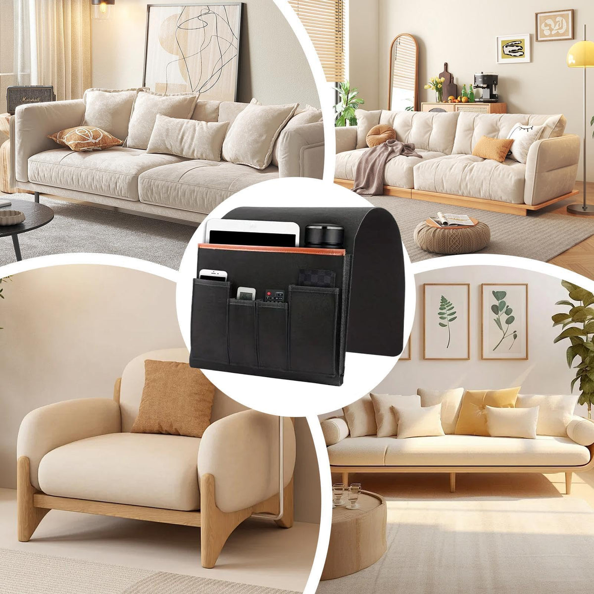Felt Couch Armrest Organizer for Magazines, Tablets, Cell Phones, and Remote Controls, Hanging Storage Bag for Living Room