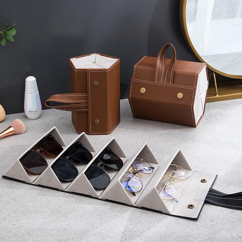 Multi Slot Glasses Organizer with PU Leather Roll Up Storage Design for Travel Eyewear Organization