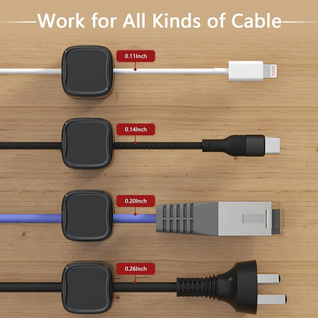 Magnetic Cable Clips with Adhesive Base for Desk and Under Desk Cable Organization