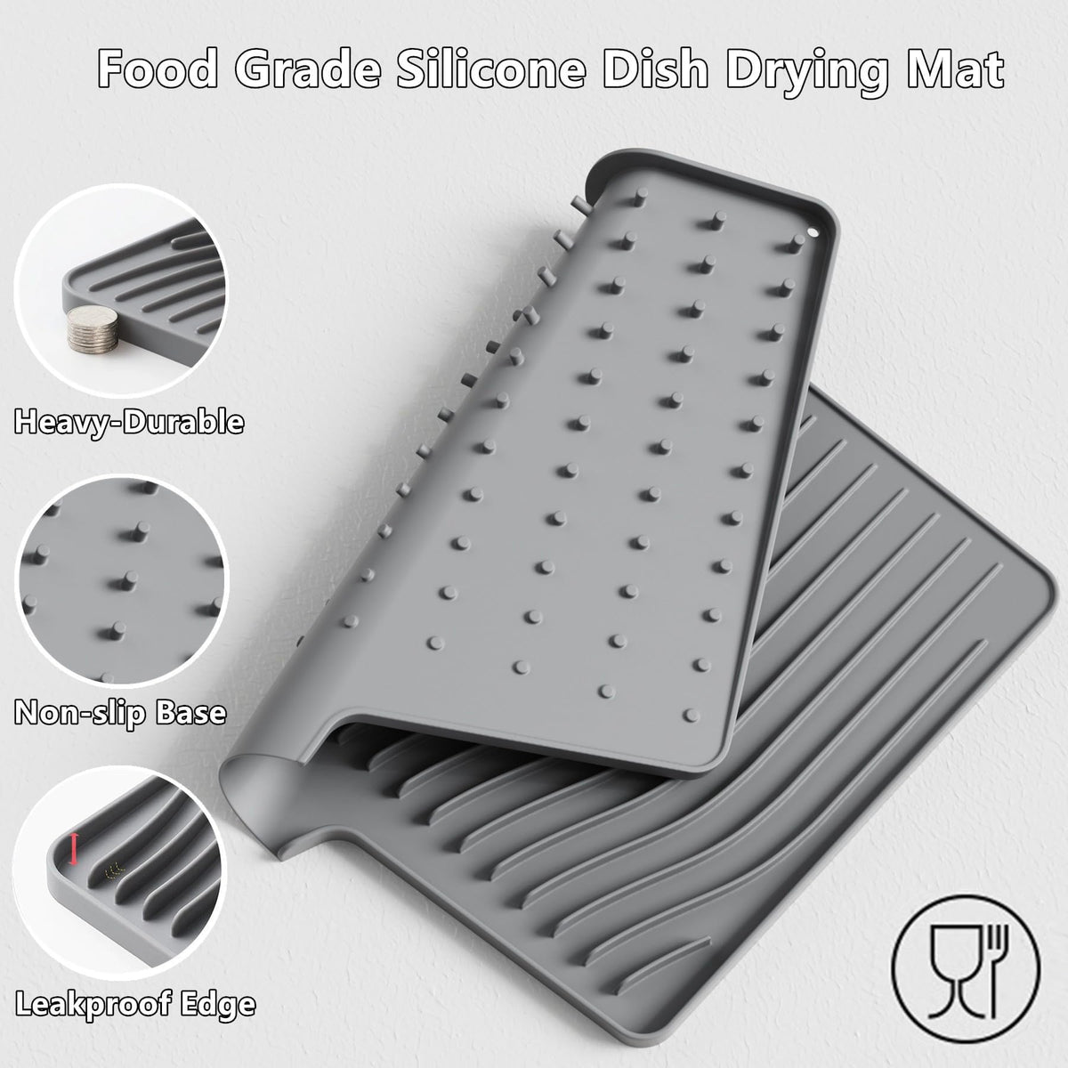 Countertop Drain Pad with Built In Drain Design for Kitchen Dish Drying Use