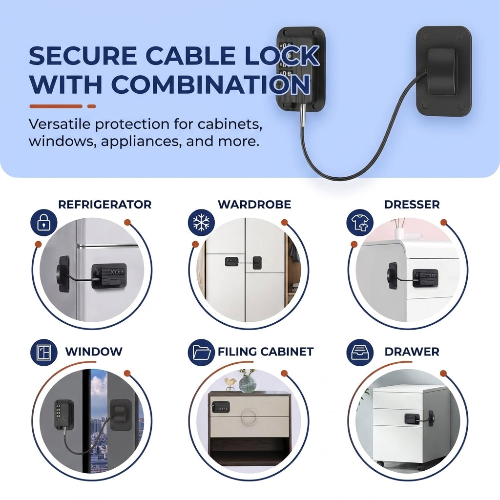 Combination Fridge Lock with 4 Digit Code and Adhesive Installation for Refrigerator Freezer Cabinet and Drawer Use