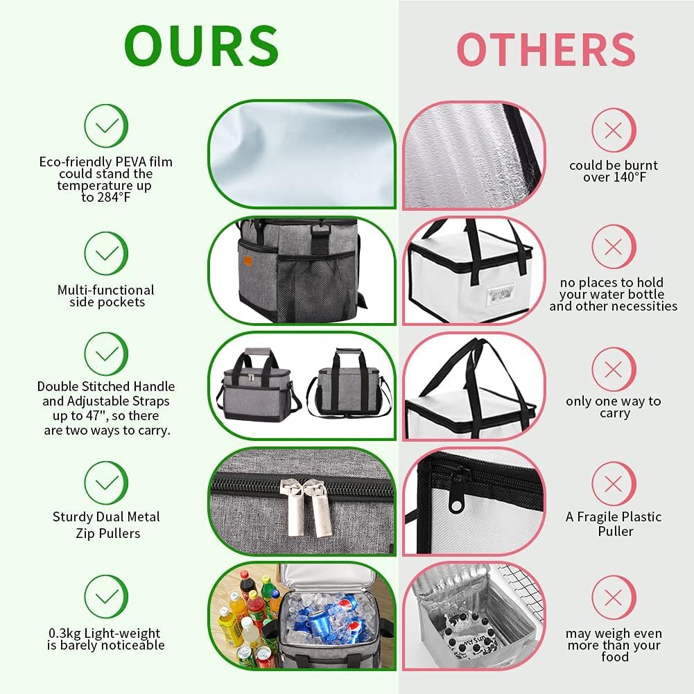 Insulated Lunch Bag with Portable Handle and Storage Compartments for Work School and Picnic Food Carry