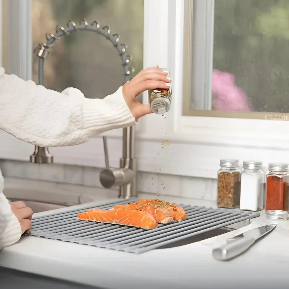 Over The Sink Roll Up Dish Drying Rack Stainless Steel Foldable Drainer 18x9 Inch