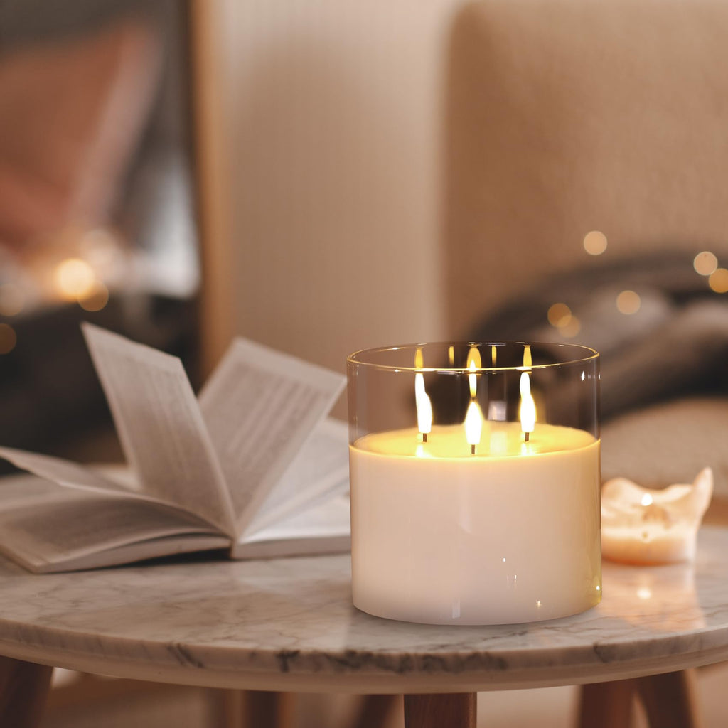 Remote LED Candle with Real Wax Floral Glass and Timer Control for Home Décor
