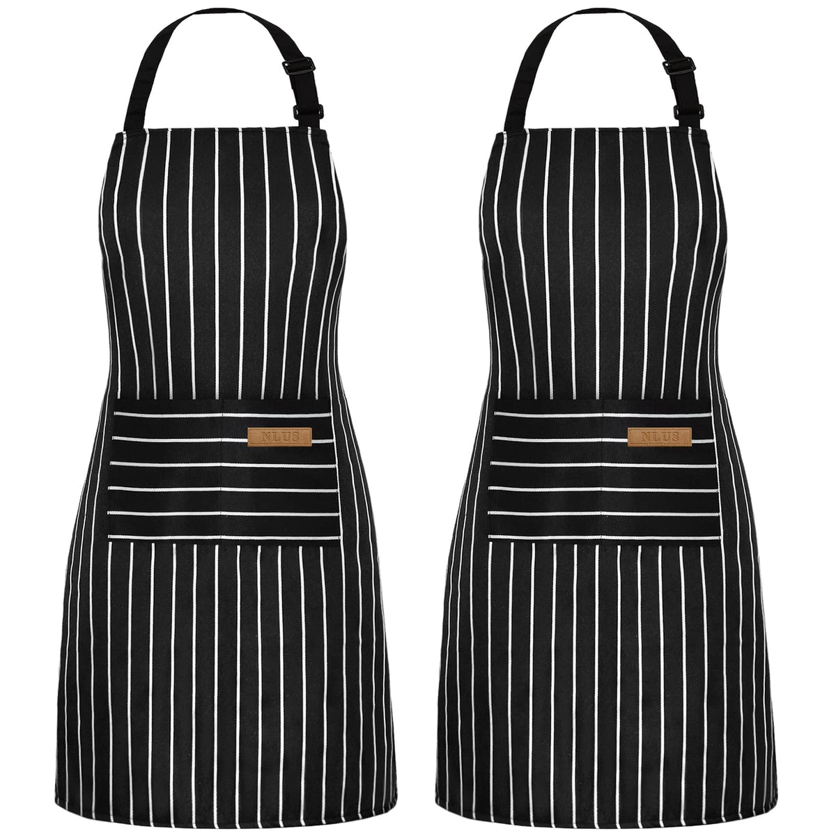 2 Pcs Striped Kitchen Cooking Apron Adjustable Neck Bib Apron with Two Pockets for Chef Baking Restaurant Work