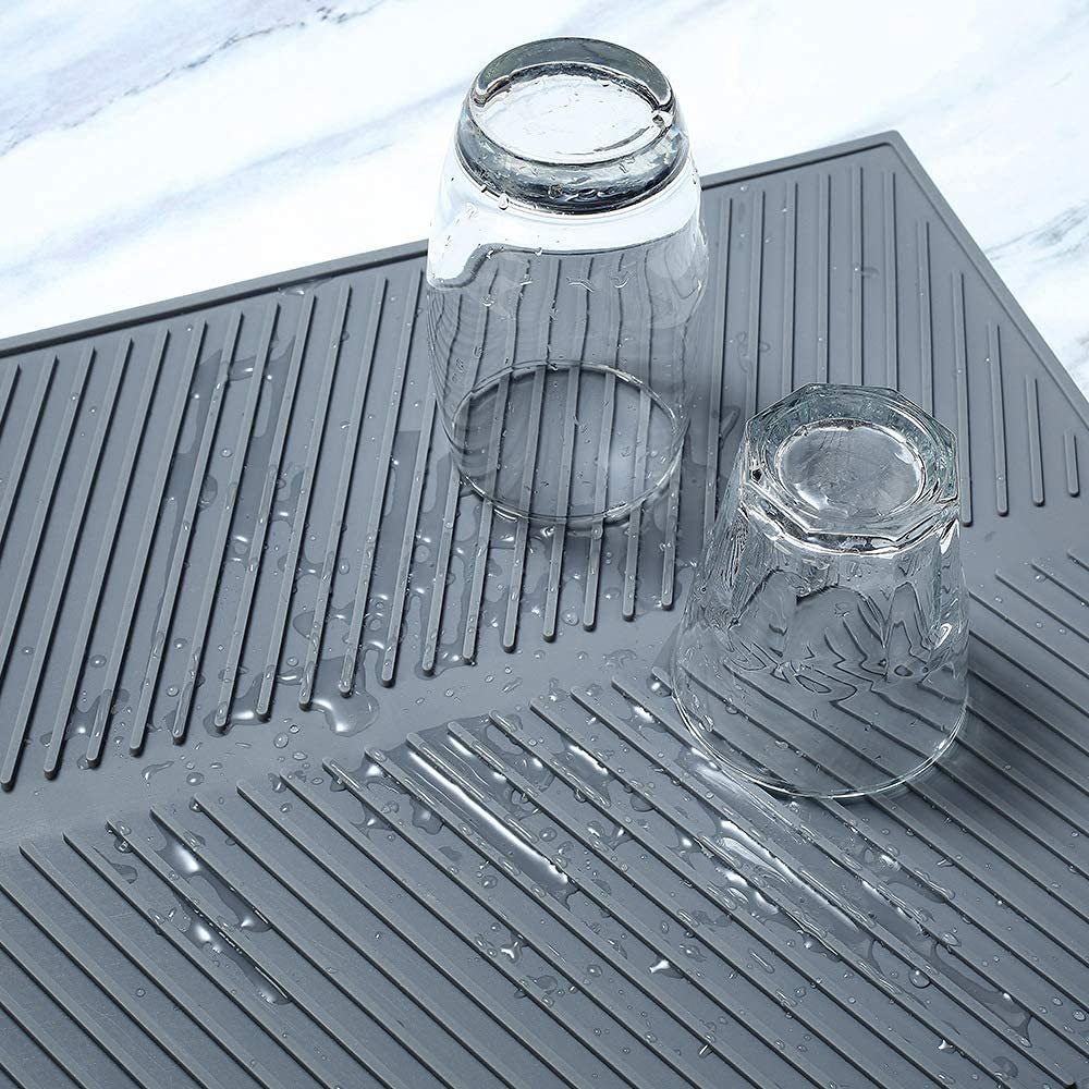 Silicone Dish Drying Mat Non Slip Heat Resistant Drain Pad for Pots Dishes Utensils Kitchen Sink Counter