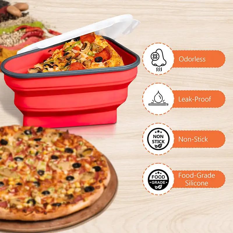 Silicone Pizza Storage Container with Collapsible Design and Microwavable Serving Trays for Leftover Storage