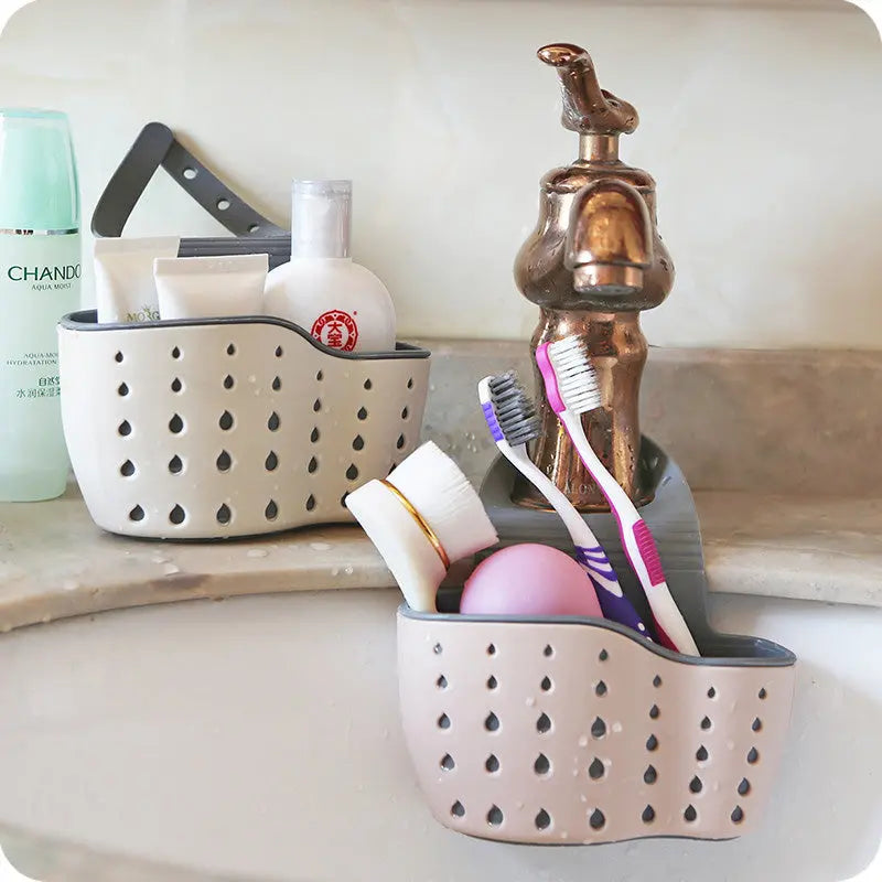 Adjustable Hanging Sink Draining Basket Rubber Sponge Holder for Kitchen and Bathroom