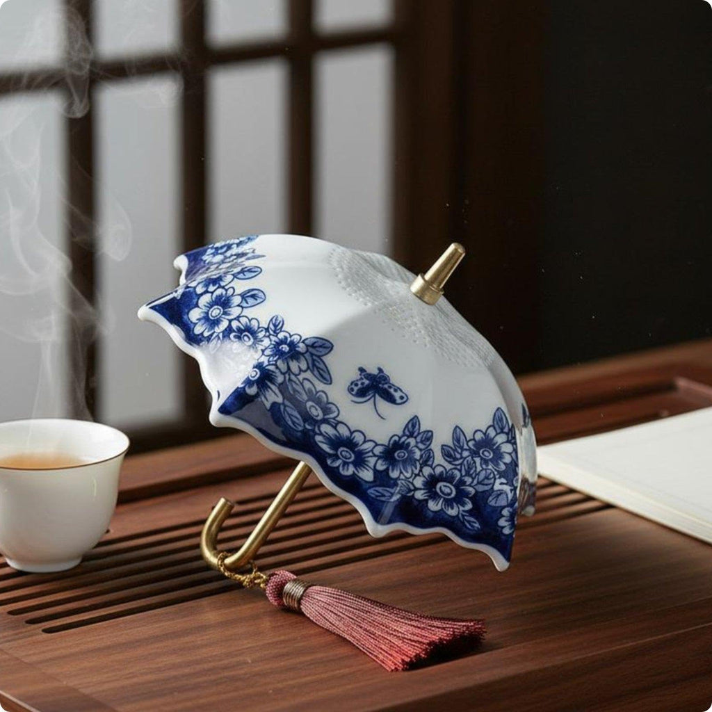 Umbrella Tea Strainer withPorcelain Loose Leaf Filter Design for Tea Brewing and Table Decor