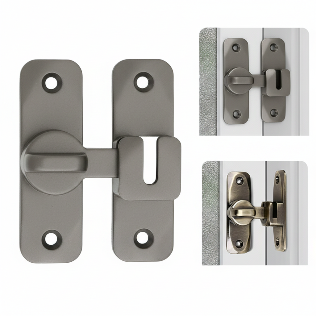 90/180 Degree Flip Barn Door Lock Zinc Alloy Sliding Latch with Spacer for Doors Gates Cabinets and Windows