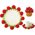 Rose Crochet Coasters with Plant Pot Holder for Coffee Table and Home Office Decor with Size 4.7×4.7×1.2" (12×12×3cm)