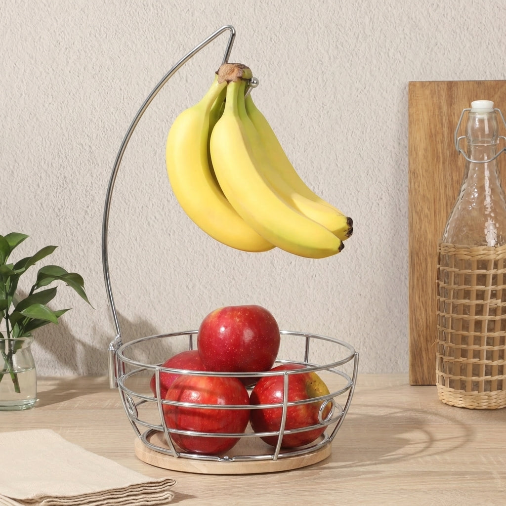 Fruit Basket Bowl with Banana Hanger for Countertop Kitchen Fruit Storage