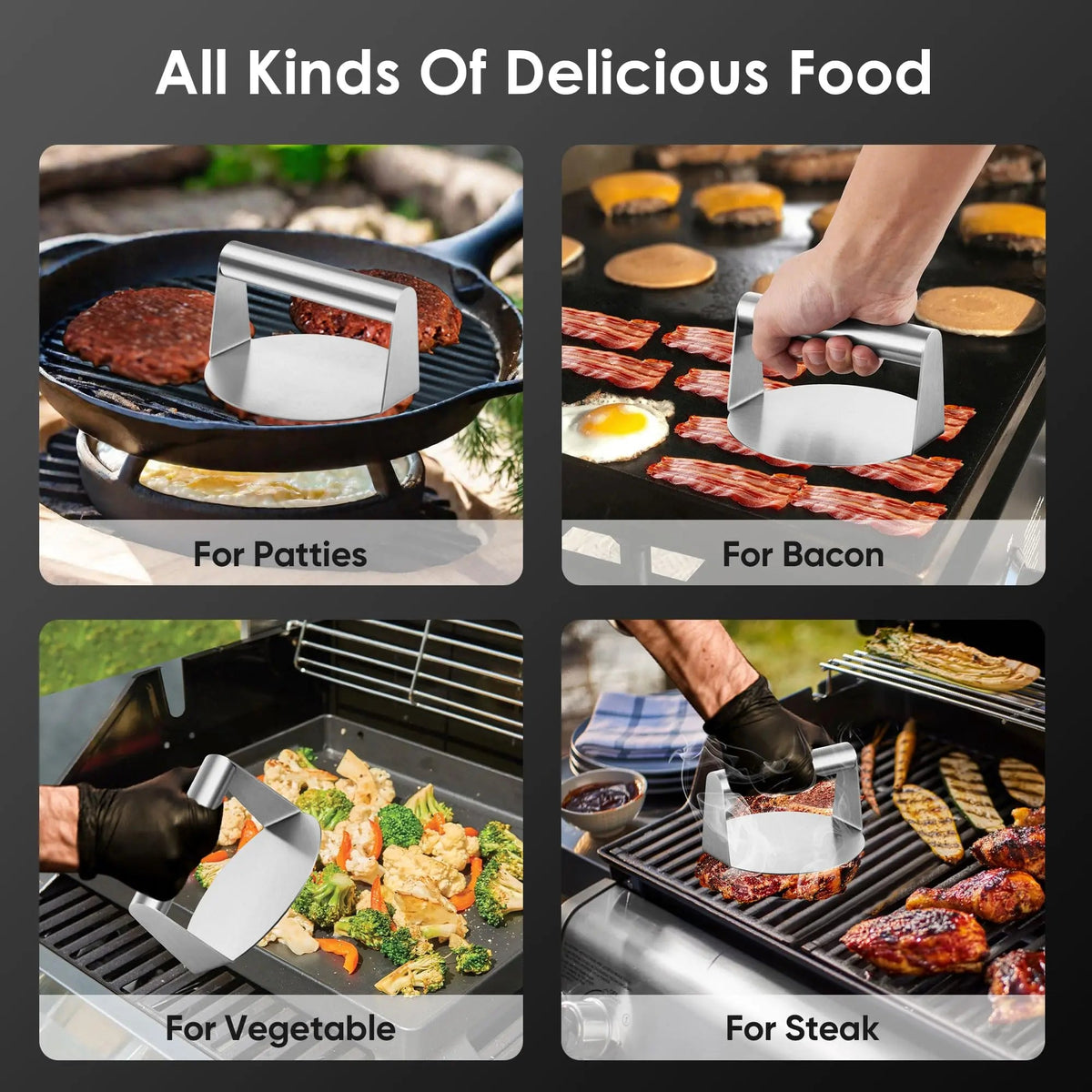 Stainless Steel Smash Burger Press Round Patty Maker for Griddle and BBQ