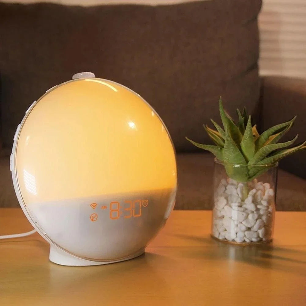 Morning Glow Alarm Clock with Sunrise/Sunset Simulation, Wake Up Light, FM Radio, Night Light, and Digital Display