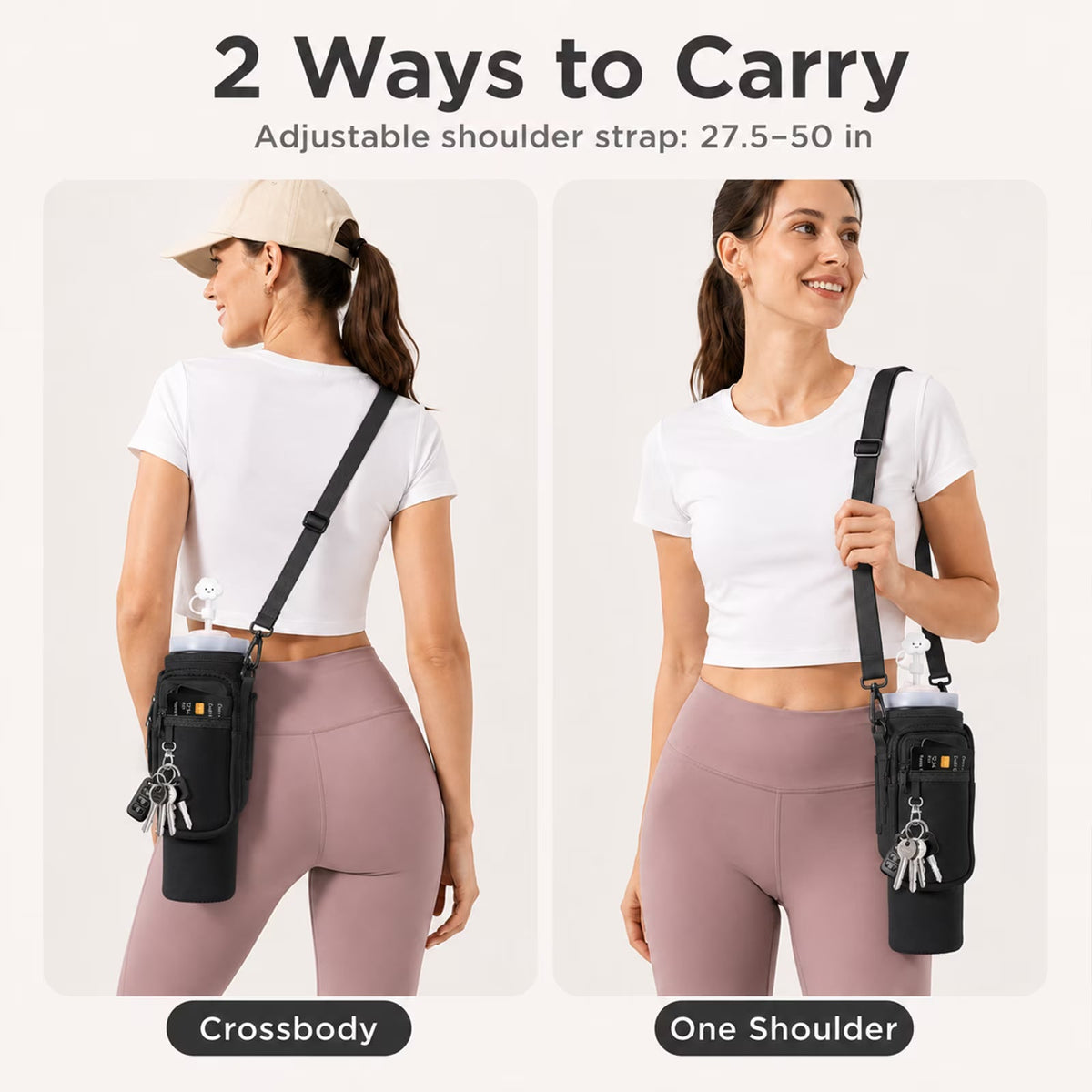 Water Bottle Carrier Bag with Adjustable Strap and Phone Pocket for 40oz Handled Tumblers