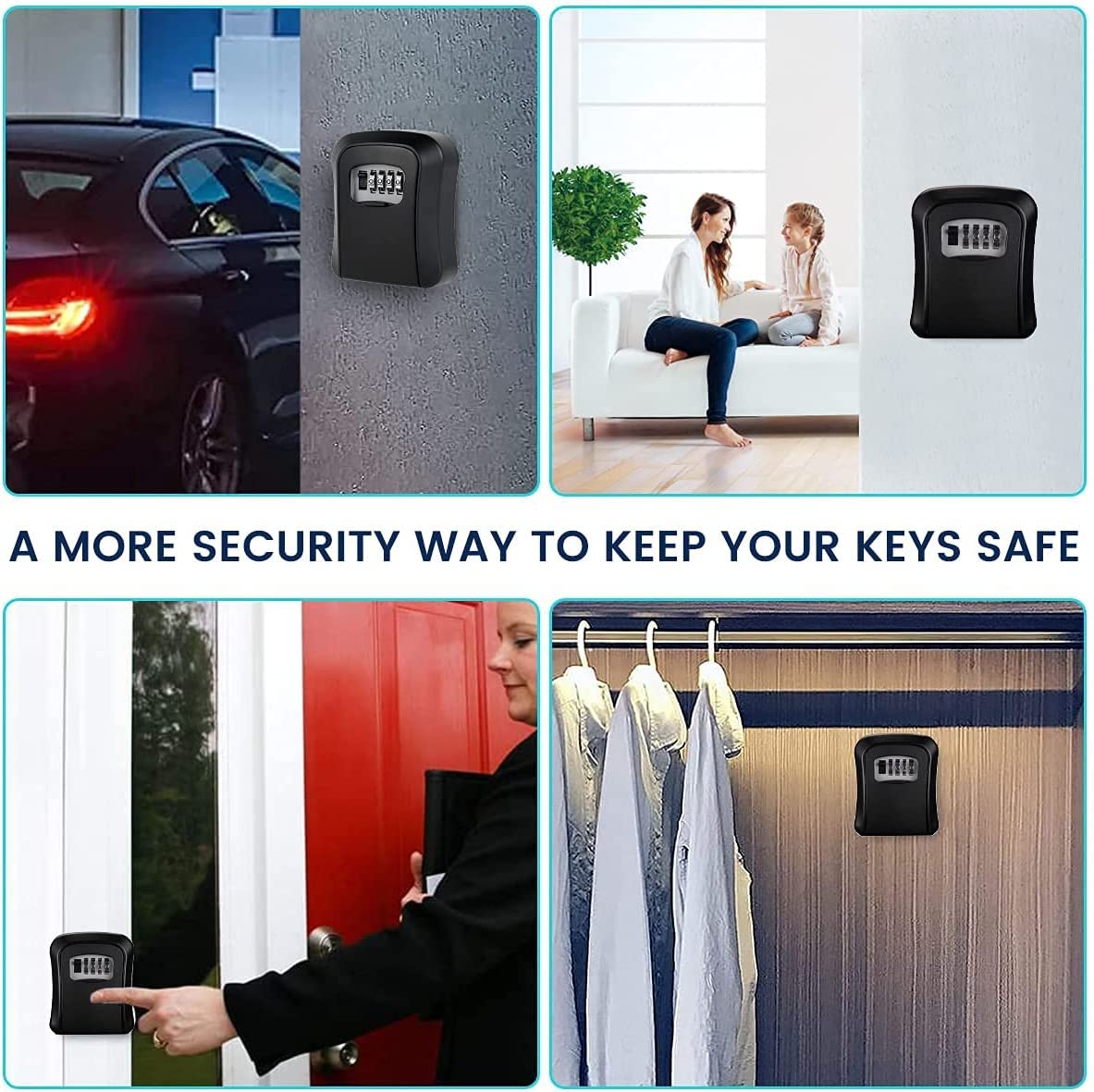 Ultra-Secure Flip-Top Key Safe with Combination Dial, Metal and Plastic Key Storage Box for Home or Outdoor Use