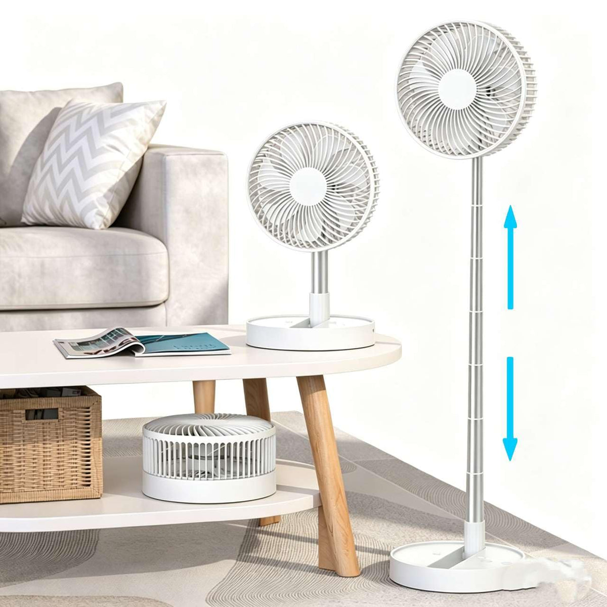 Foldable Portable USB Fan with 4 Speed Settings, Rechargeable Battery and Adjustable Height for Indoor and Outdoor Use