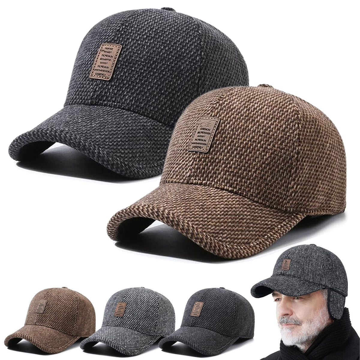 Retro Wool Winter Hat with Ear Covers and Adjustable Baseball Cap Design for Cold Weather