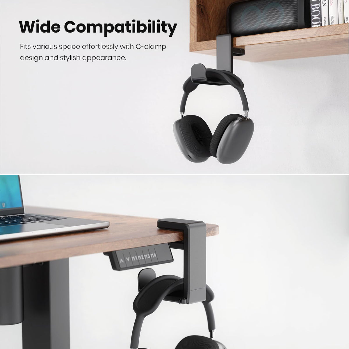 Rotatable Extendable Under Desk Clamp Headphone Stand with Support for Gaming or Office Headsets