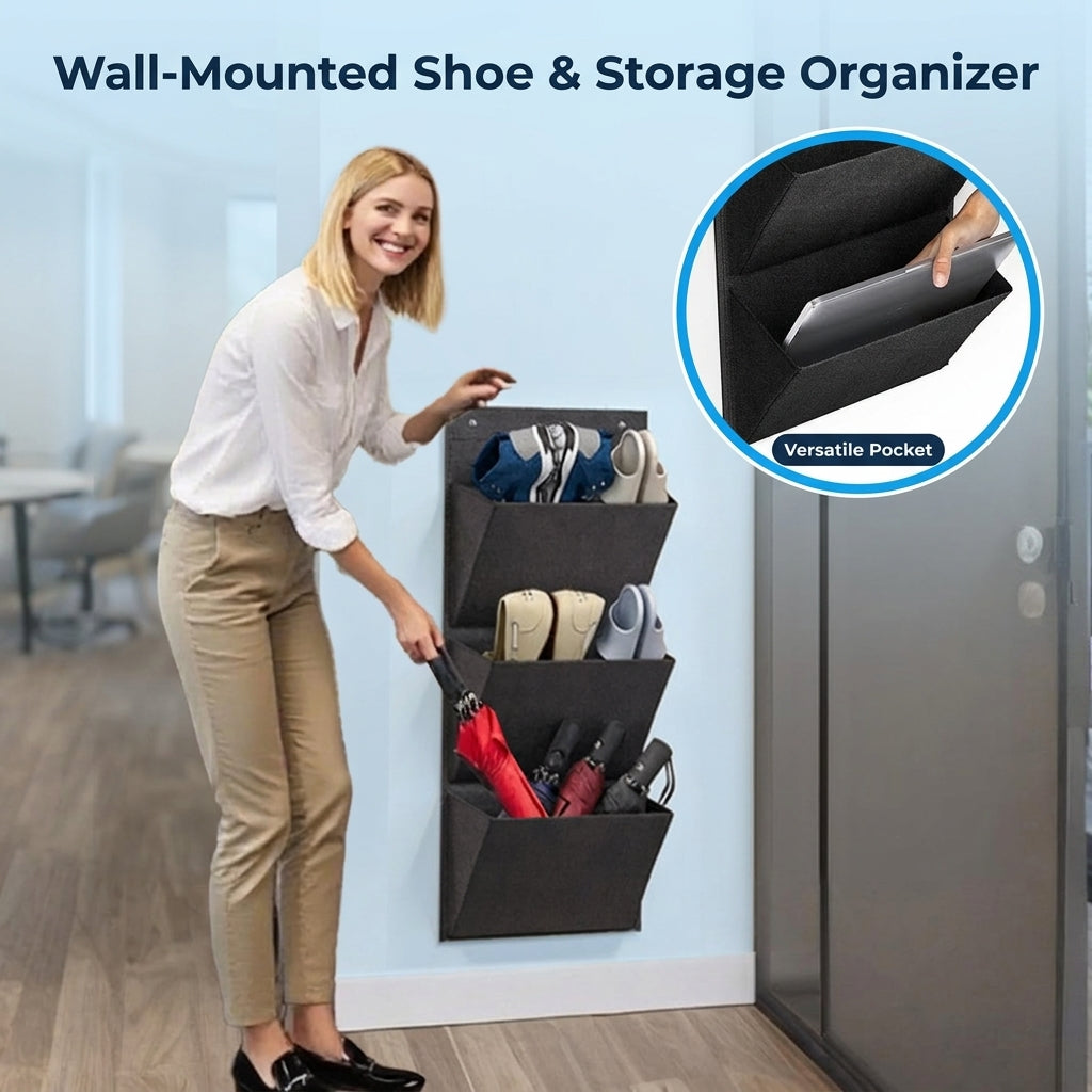 Over the Door Hanging File Organizer with 4 Pockets for Office Documents, Papers, and Storage Organization