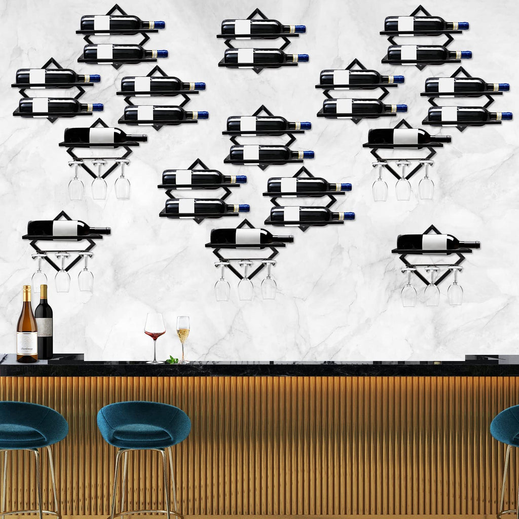 Upside Down Wine Rack with Foldable Iron Wall Mount Design for Bottles Goblets and Bar Storage