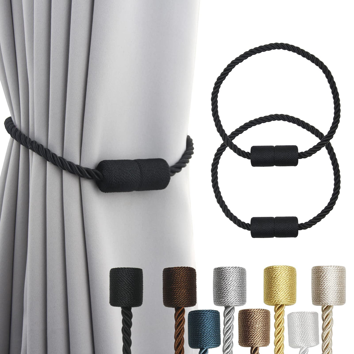 Magnetic Curtain Tiebacks Rope Holdbacks for Window Drapes