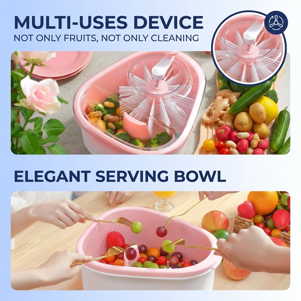 720° Rotating Fruit and Vegetable Washer with Drain Basket for Kitchen Cleaning and Food Preparation