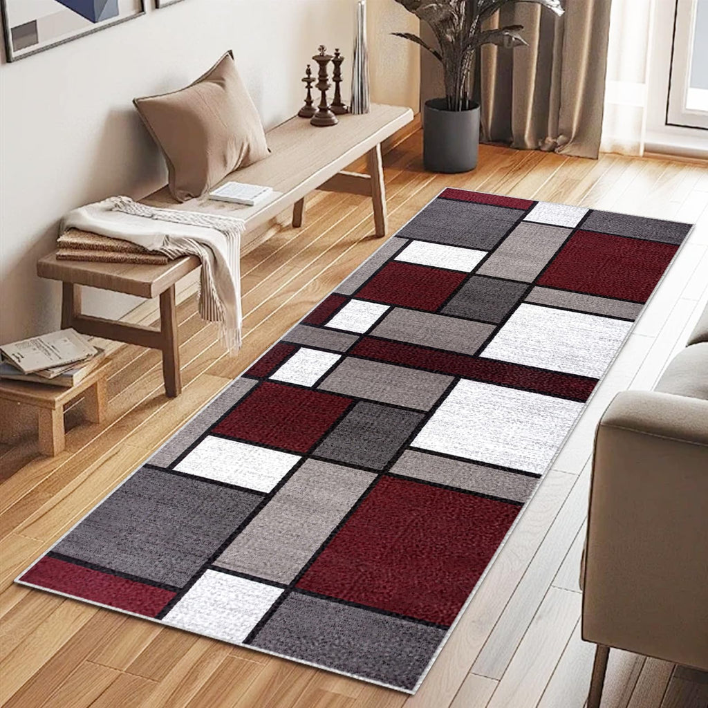 Simple Check Pattern Floor Mat for Kitchen, Hallway, or Corridor, Anti-Slip, Washable Polypropylene Rug for Home Decoration