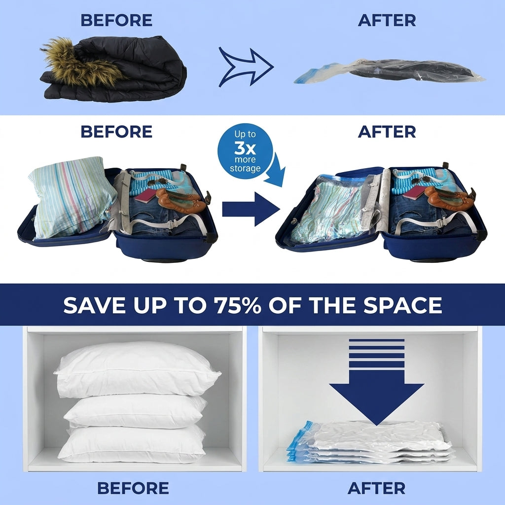 Roll Up Compression Bags with No-Pump Design for Clothes, Blankets, and Travel Storage