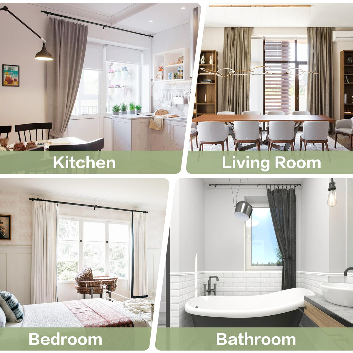 Adjustable Curtain Rod with Smooth Iron Segments and Brackets for Small Windows