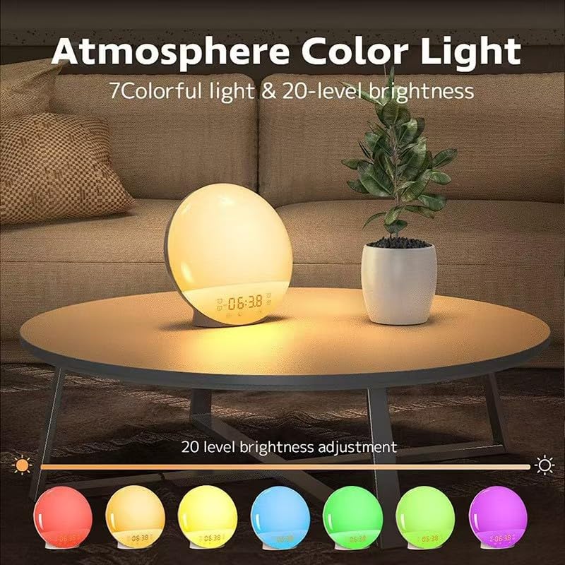 Morning Glow Alarm Clock with Sunrise/Sunset Simulation, Wake Up Light, FM Radio, Night Light, and Digital Display
