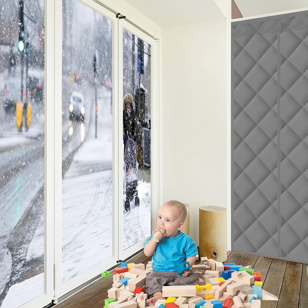 Waterproof Coldproof Door Curtain with Thick Cotton Layer and Self-Closing Magnetic Design for Winter Home Use