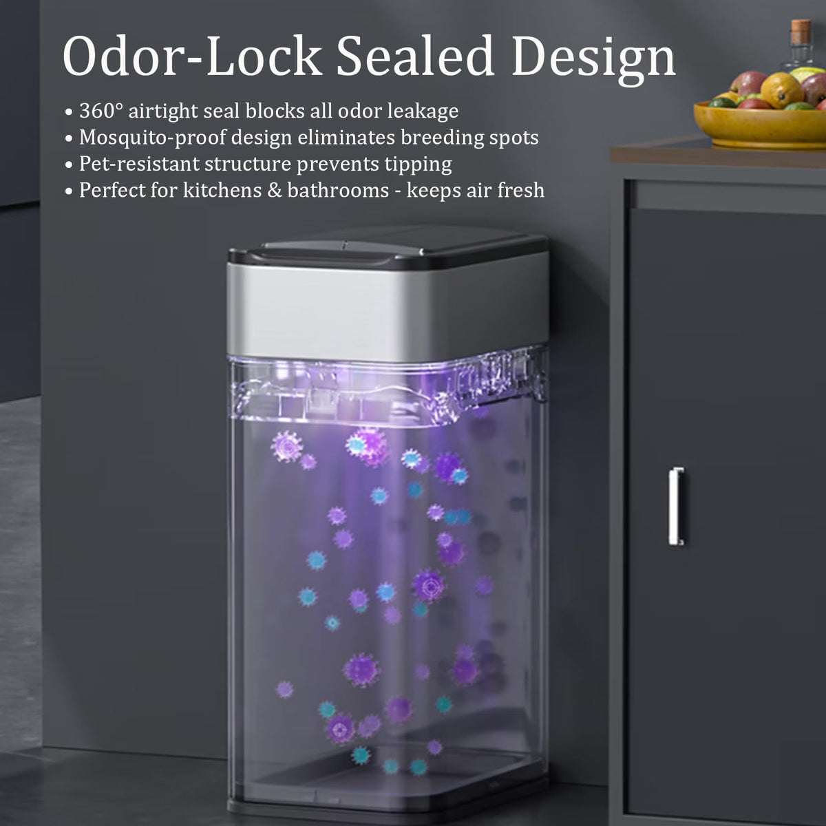 Automatic Sensor Trash Can with Stainless Steel Touchless Design for Kitchen and Bathroom Waste Storage