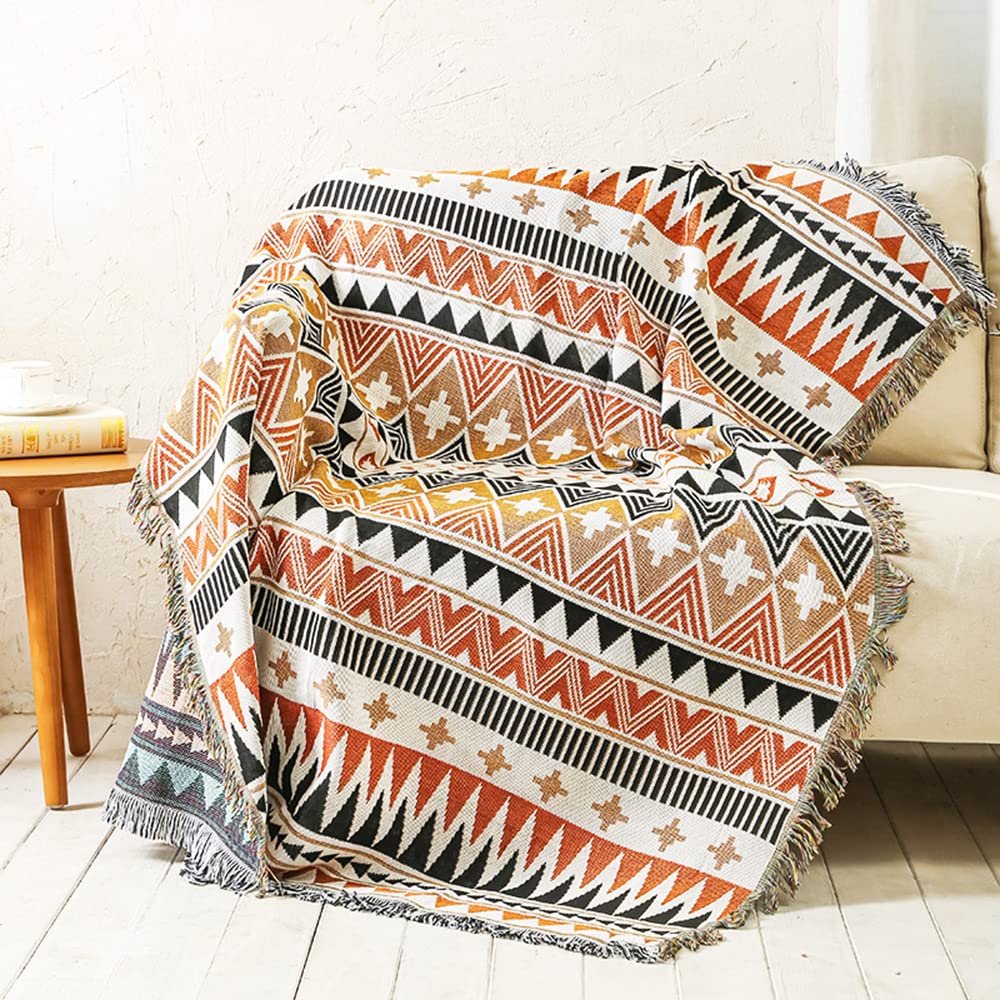 Boho Decorative Throw with Geometric Woven Design for Sofa and Home Decor