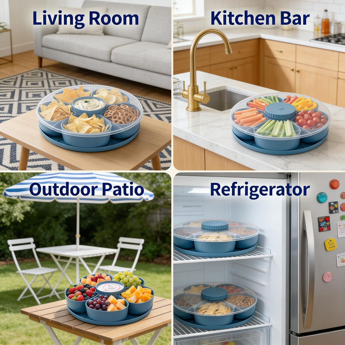 Rotating Snack Tray with Divided Compartments for Fruits Vegetables and Party Serving