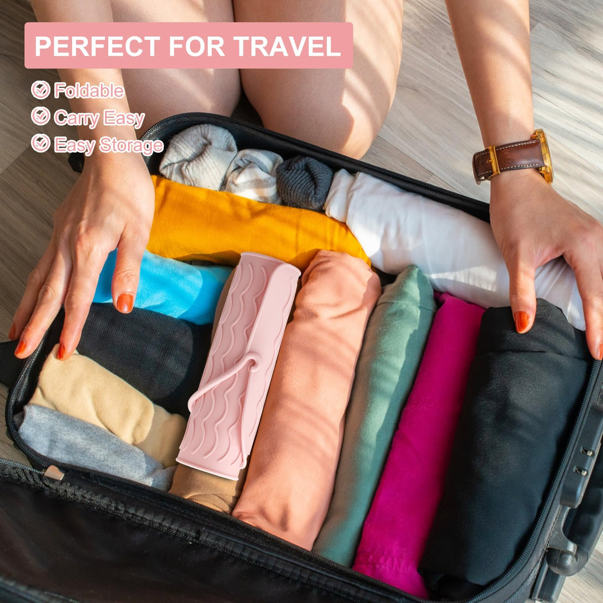 Silicone Curling Iron Holder with Heat Resistant Mat and Travel Storage Pouch for Styling Tools