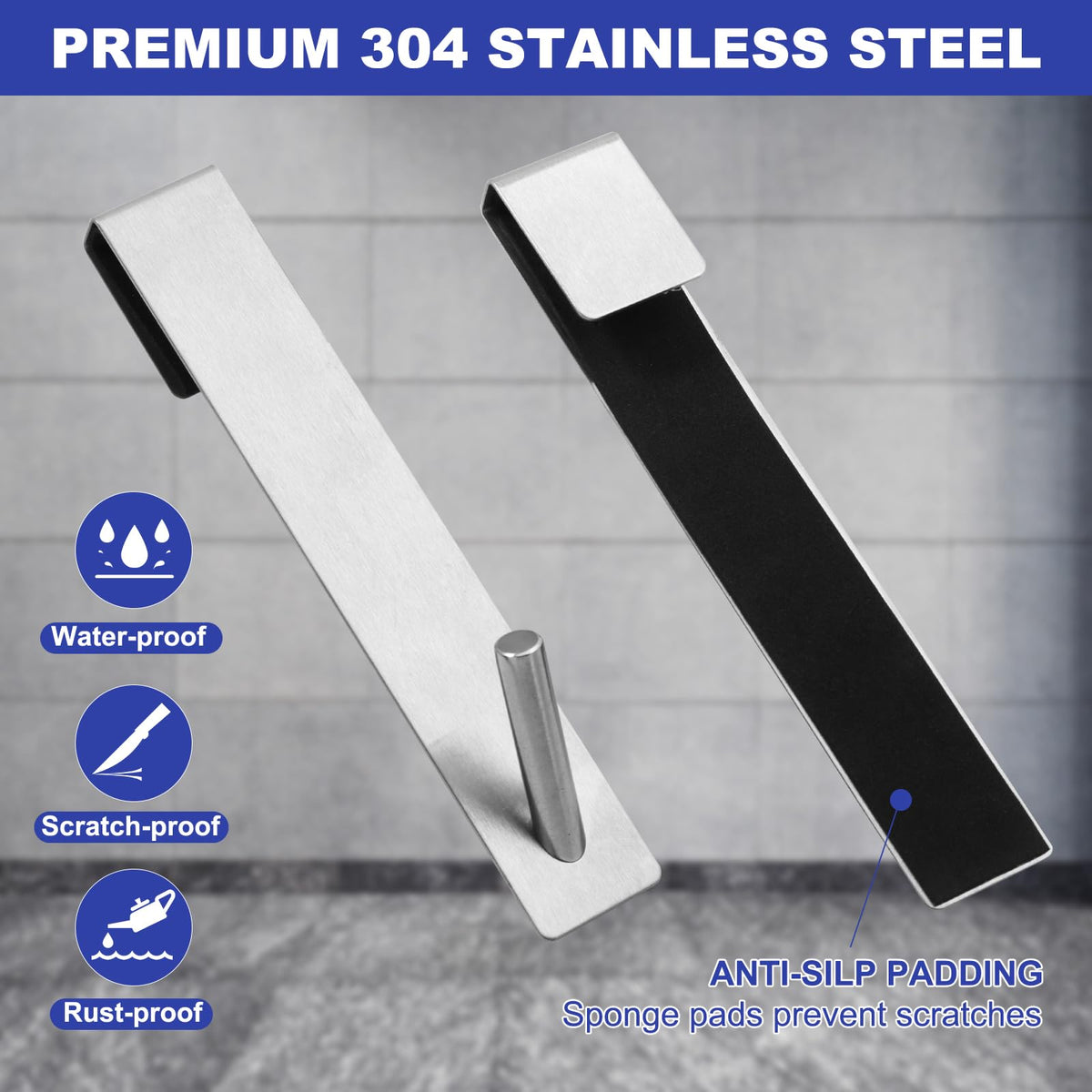 2 Pcs Stainless Steel Shower Door Hooks with S Shape Hanging Design for Towels and Bathrobes