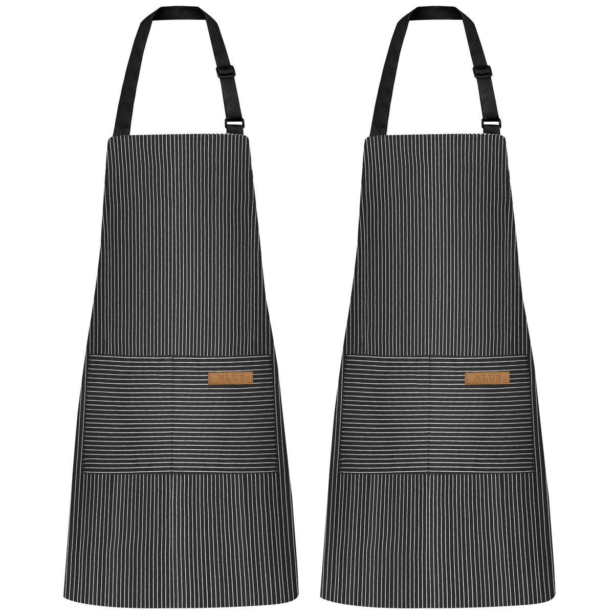2 Pcs Striped Kitchen Cooking Apron Adjustable Neck Bib Apron with Two Pockets for Chef Baking Restaurant Work