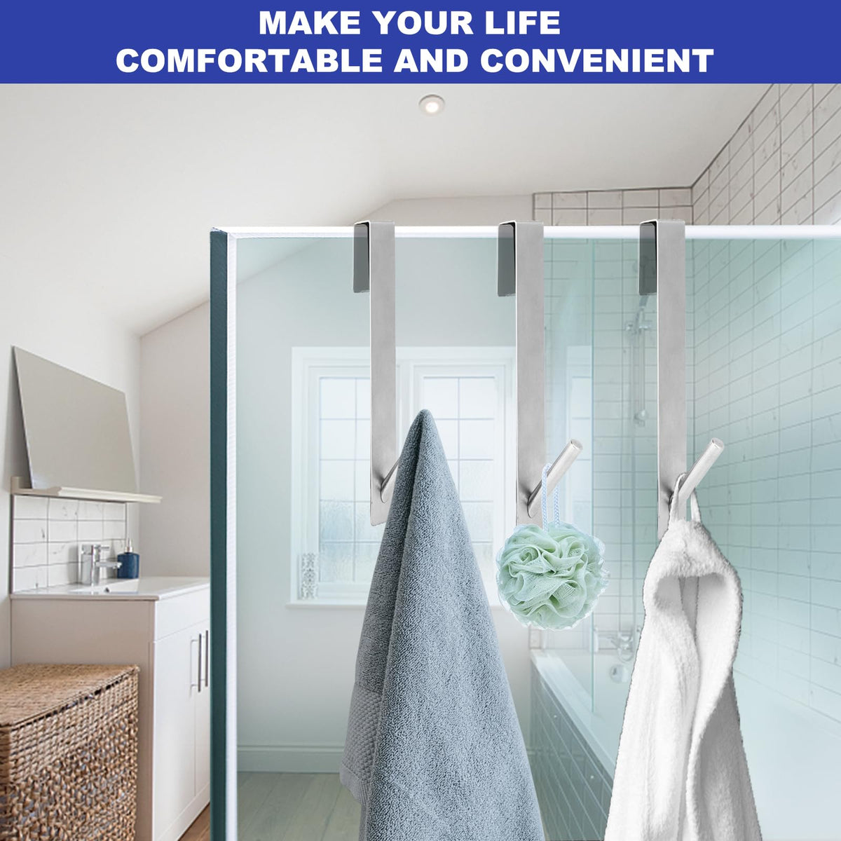 2 Pcs Stainless Steel Shower Door Hooks with S Shape Hanging Design for Towels and Bathrobes