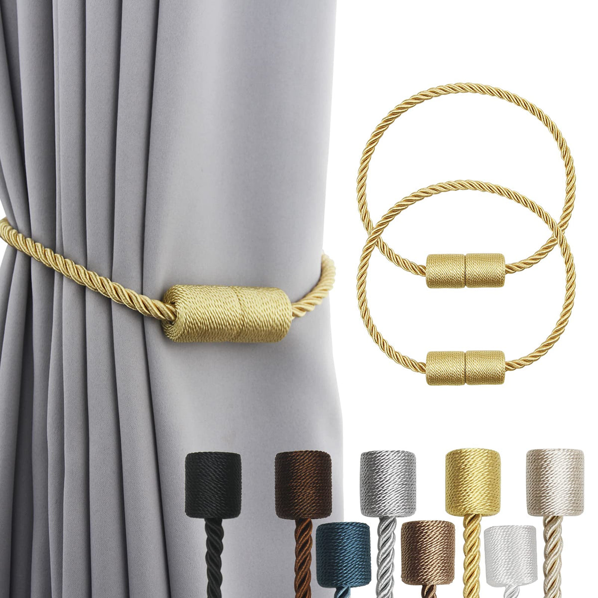 Magnetic Curtain Tiebacks Rope Holdbacks for Window Drapes