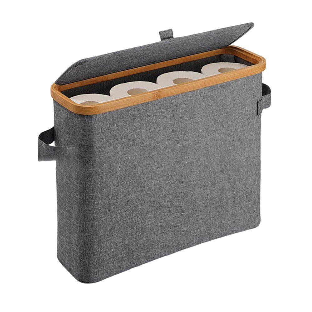 Toilet Paper Storage Basket with Bamboo Lid and Transparent Window for Bathroom Organization