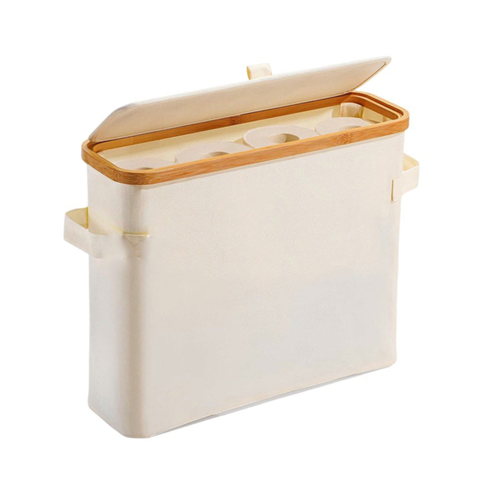 Toilet Paper Storage Basket with Bamboo Lid and Transparent Window for Bathroom Organization