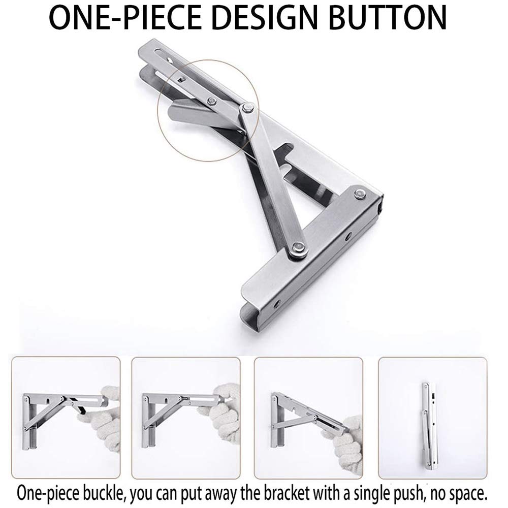 Folding Shelf Brackets Stainless Steel Wall Mounted Collapsible Support for Table Workbench and Shelf Storage