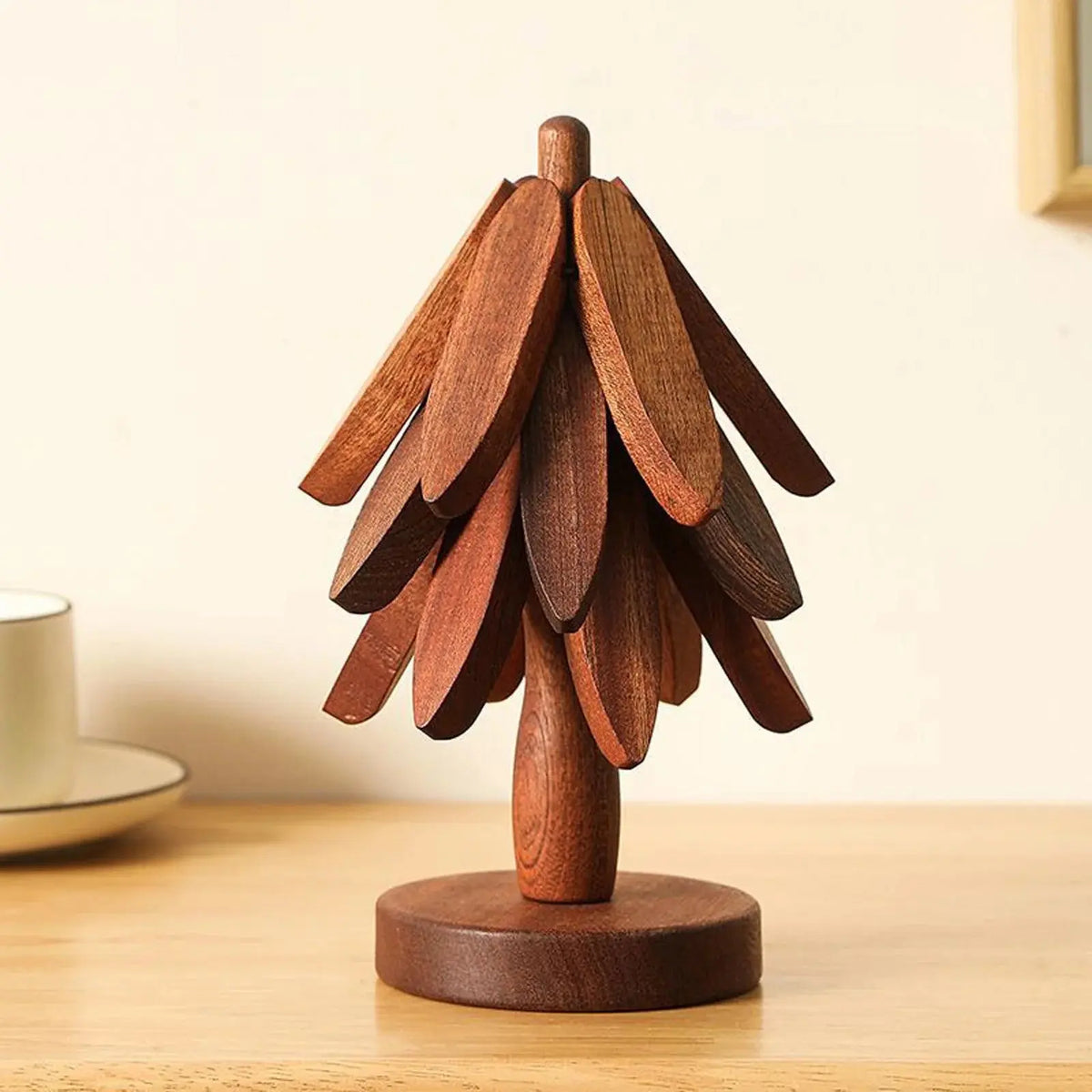 4 Piece Wooden Tree Trivet Set Heat Resistant Table Mat Coasters for Pots and Pans
