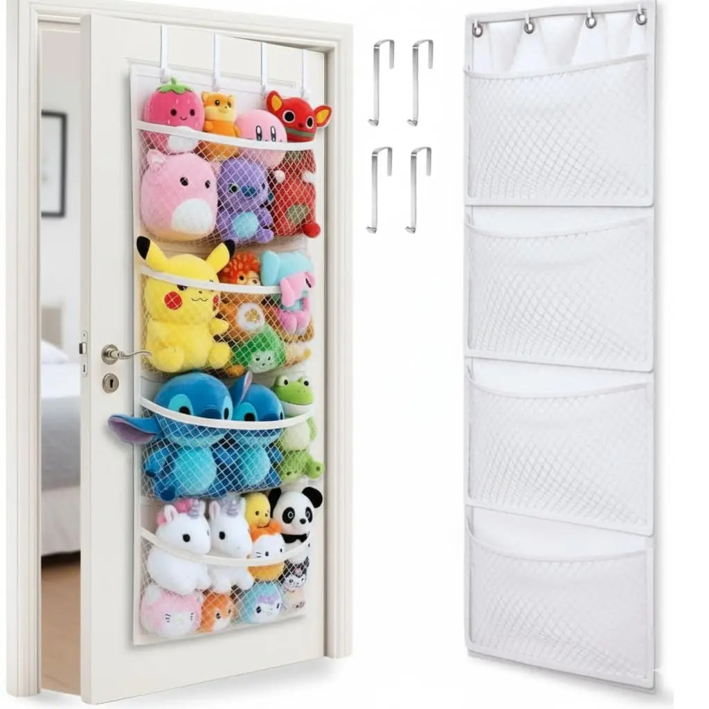 Over Door Stuffed Animal Organizer with Mesh Pockets for Toys