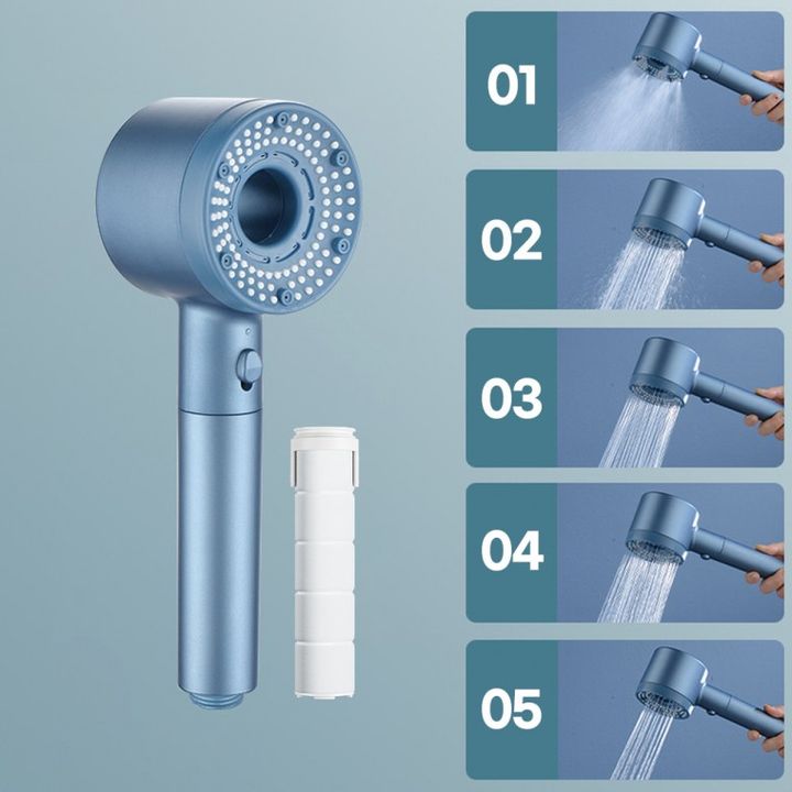 5-Mode Filtered Shower Nozzle with Handheld ABS Design for Bathroom Faucet Use (Included Shower Head + 1.5-meter Hose + Base)